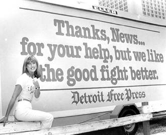 Free Press Billboard saying 'Thanks, News, for your help, but we like the good fight better'